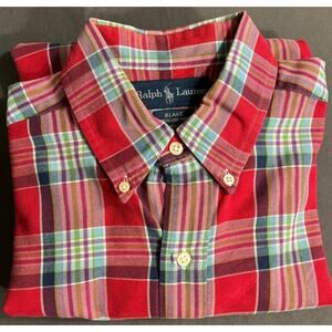Ralph Lauren Blake Cotton Shirt  M Long Sleeve Button Up Red Multi Color Plaid
